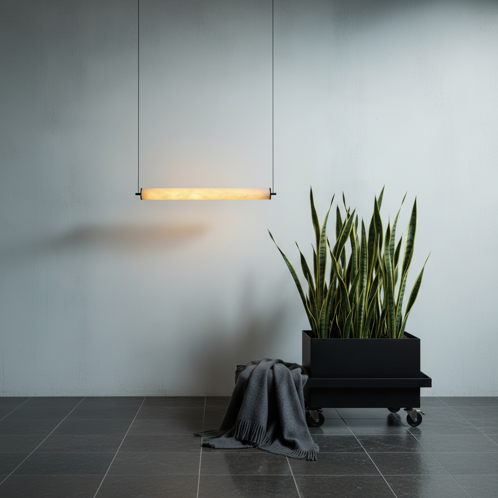 Bamboo H — black iron planter, snake plant, concrete 1:1