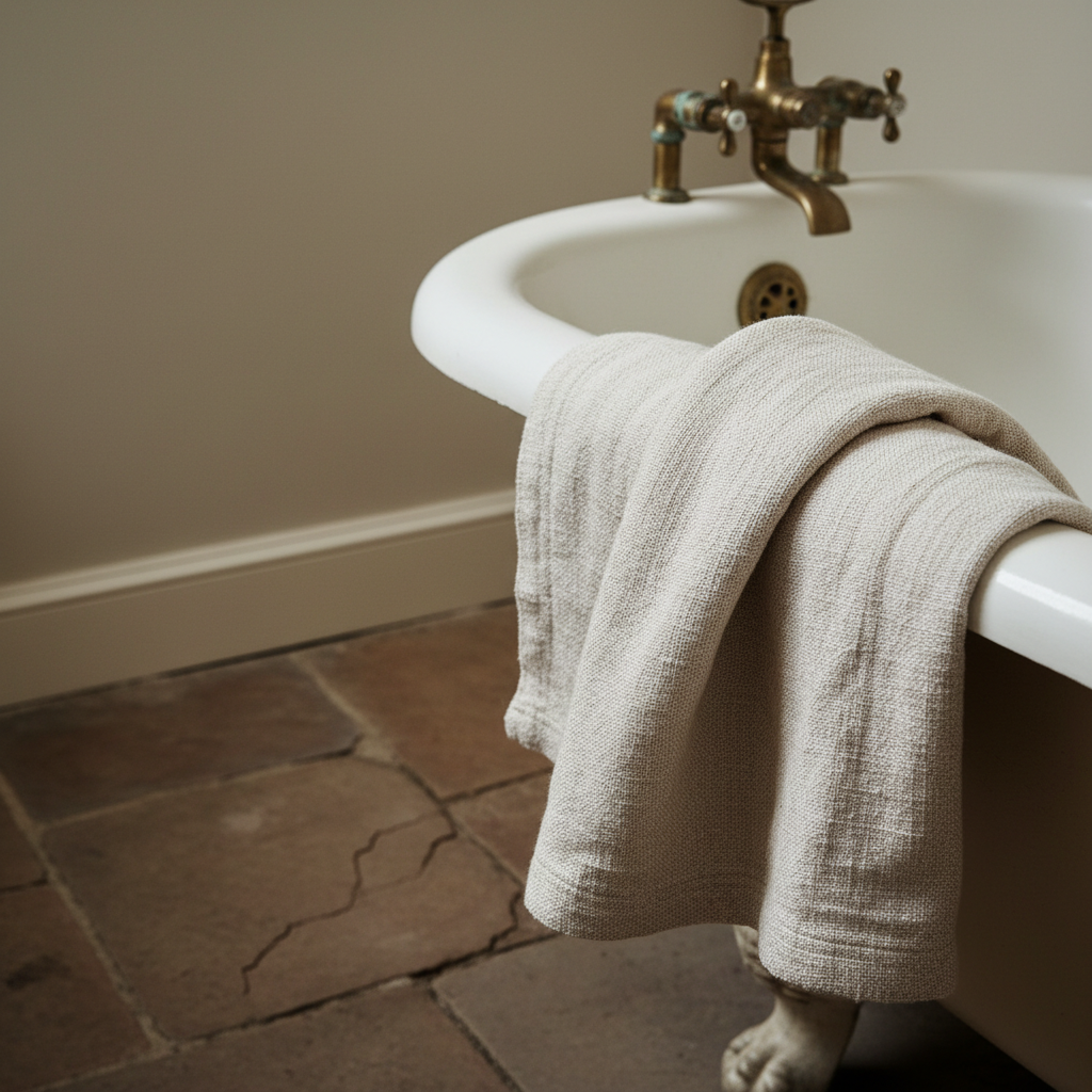 Hemp linen detail on cast iron bath