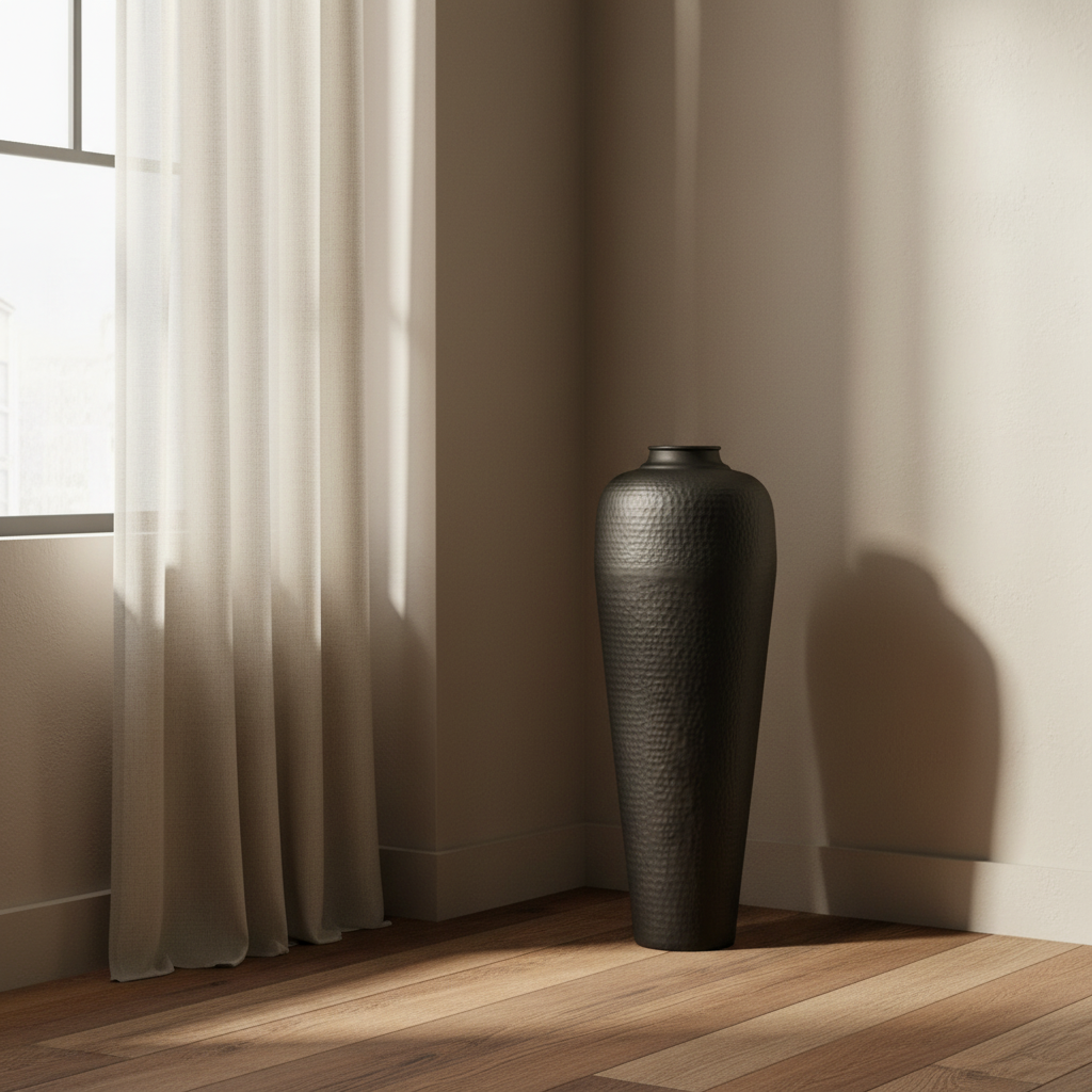 Large Black Hammered Vase - No Branches