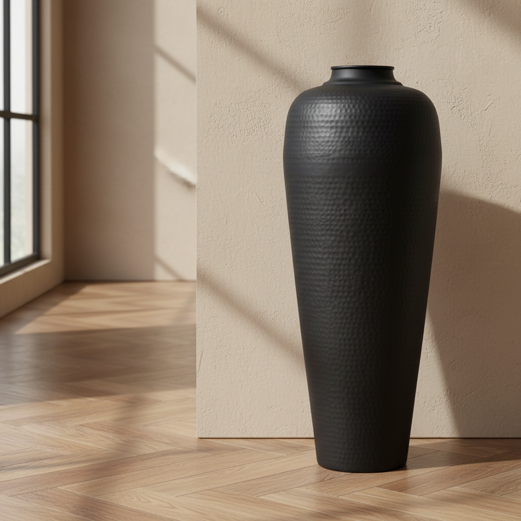 Medium Black Hammered Vase - No Branches