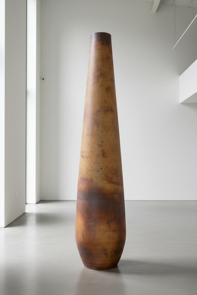 Tall cylindrical ceramic floor vase