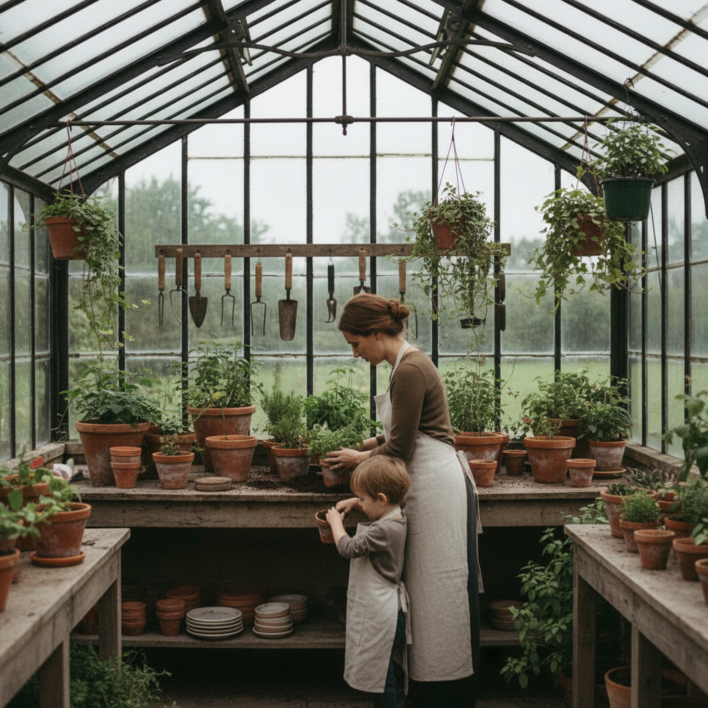 Victorian glasshouse — potting